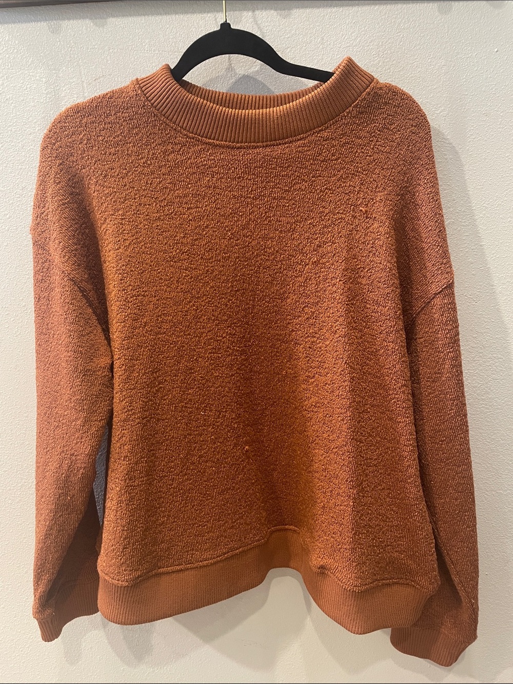 Zara Textured Crewneck Sweater in Rust Orange